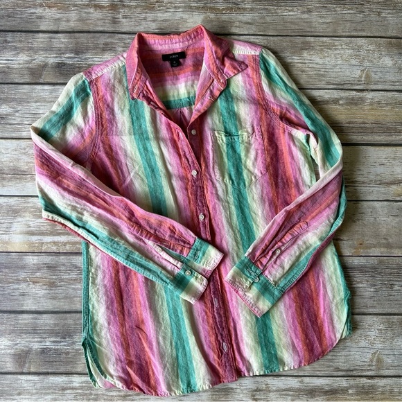 J. Crew Linen Rainbow Striped Shirt Sz 6 - Picture 4 of 9